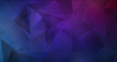 Koyu mavi, kırmızı ve mor üçgenli çokgen animasyon. Hareket tarzında soyut gradyan çok renkli arkaplan. 4K döngü videosu