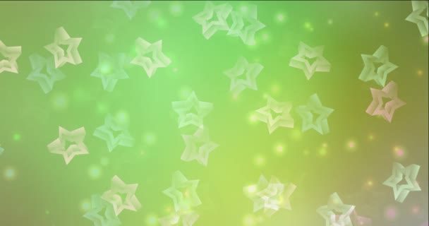 Abstrakt Looping Animation Med Glödande Ljus Och Julstjärnor Grön Bakgrund — Stockvideo