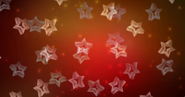 Abstracte Looping Animatie Met Gloeiende Lichten Kerststerren Donkerrode Gele Achtergrond — Stockvideo