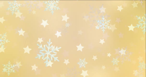 雪の結晶と星のアニメーションです 雪とクリスマススタイルでカラフルな装飾デザイン 新年のウェブサイトのパターン — ストック動画
