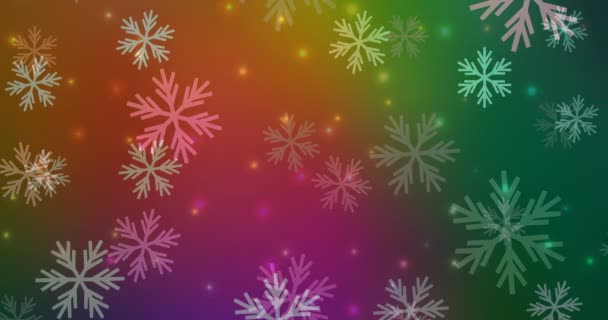 Video Animace Ledovými Vločkami Barevný Dekorativní Design Vánočním Stylu Sněhem — Stock video
