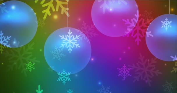 Animatie Kerststijl Glanzende Kerstballen Sneeuwvlokken — Stockvideo