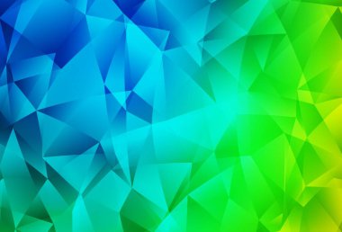 Açık mavi, yeşil vektör soyut mozaik fon. Üçgenlerden oluşan parlayan çokgen çizimler. Cep telefonunun arka planının şablonu.