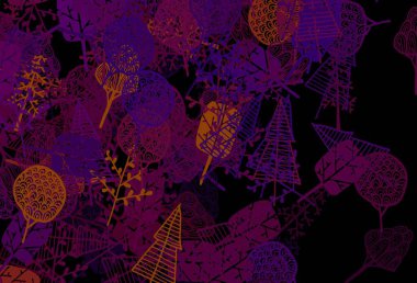 Koyu mavi, kırmızı vektör doğal arka plan, ağaçlar, dallar. Parlak renkli çizimler, karalama tarzında ağaçlar. Web ve broşürler için elle boyanmış tasarım.