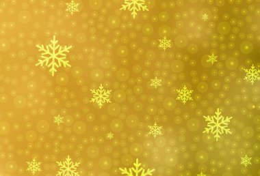Noel tarzında koyu sarı vektör deseni. Yeni yıl baloları ve karlı renkli çizimler. Üniversitenin tanıtımı için akıllı tasarım.