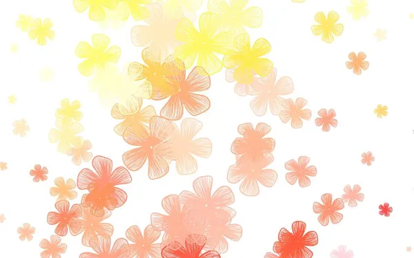 浅橙色矢量涂鸦背景与花朵 色彩斑斓的图画中闪烁着花朵 童书多彩的图案 — 图库矢量图片