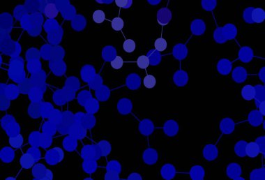 Koyu mavi vektör arkaplanı ve yapay zeka verileri. Yapay zekanın bağlantı ve noktalarıyla soyut illüstrasyon. Bilim için desen, geleceksel tasarımlar..