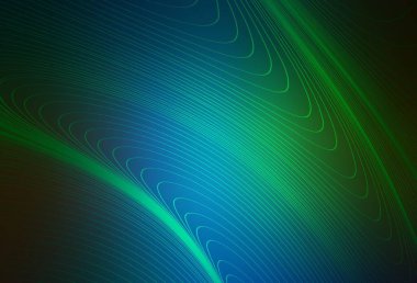 Koyu mavi, kıvrımlı çizgileri olan yeşil vektör arkaplan. Değişken çizgileri olan renkli soyut çizimler. Reklamınız için yepyeni tasarım..