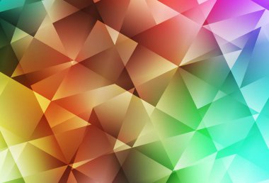Işık Çokrenkli vektör soyut çokgen şablonu. Üçgenlerden oluşan parlayan çokgen çizimler. Bir markanın arkaplanı için desen.