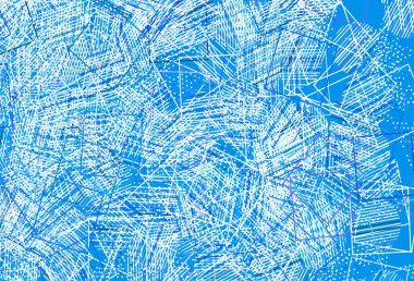 Açık mavi, kristalli, daireli, kareli sarı vektör şablonu. Renkli daireler, üçgenler, kareler çizilmiş bir resim. Reklamlarınız için akıllı tasarım.