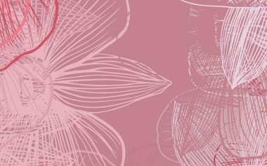 Çiçekli açık pembe vektör soyut tasarımı. Origami tarzında çiçeklerin karalama çizimi. Web ve broşürler için elle boyanmış tasarım.