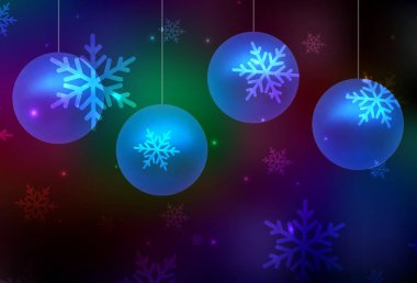 Koyu renkli vektör deseni Noel tarzında. Noel topları ve yıldızlarla parlayan illüstrasyon. Okul ve dil bilgisi siteleri için desen.