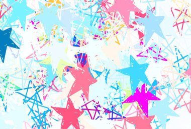 Açık mavi, Noel yıldızlı kırmızı vektör deseni. Renkli yıldızlı soyut çizimler. Astroloji web siteleri için desen.