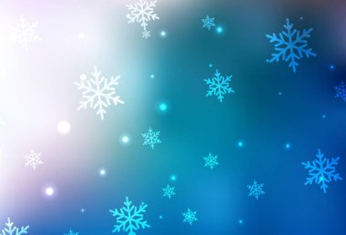 Xmas tarzında hafif BLUE vektör arkaplanı. Noel sembolleri ve tabelaları ile renkli çizimler. Reklamlar, posterler, kitap afişleri için desen.