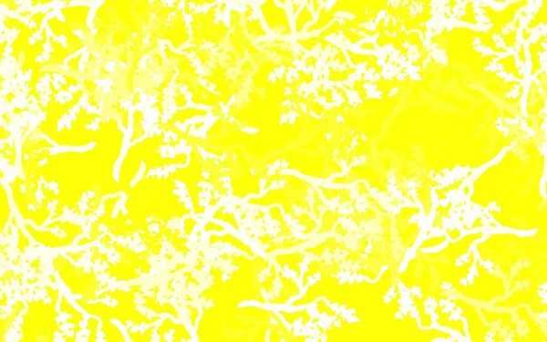 Luz Amarelo Fundo Vetor Doodle Com Folhas Ramos Glitter Ilustração — Vetor de Stock