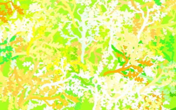 Hellgrüner Gelber Vektor Doodle Hintergrund Mit Blättern Ästen Glitzernde Abstrakte — Stockvektor