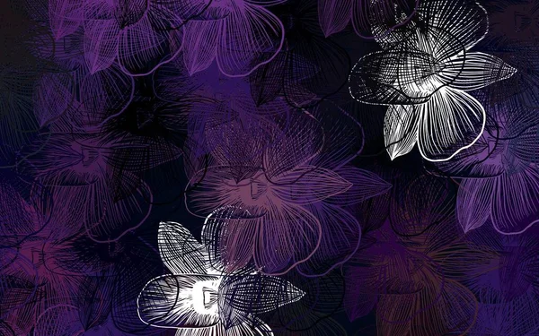 Dark Purple Modelo Doodle Vetor Rosa Com Flores Ilustração Colorida — Vetor de Stock