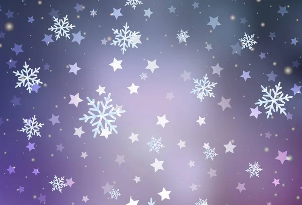 Plantilla Vector Púrpura Claro Con Copos Nieve Hielo Estrellas Ilustración — Vector de stock