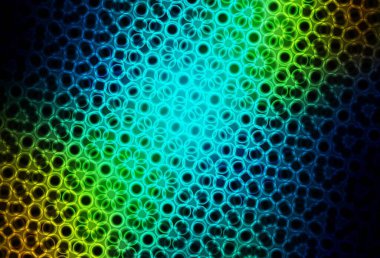 Koyu mavi, daireli sarı vektör şablonu. Renkli su damlaları olan modern soyut çizimler. İş ilanınız için tasarım.