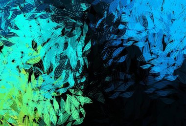 Koyu mavi, yapraklı yeşil vektör deseni. Zarif doğal desenli ve eğimli yapraklar. Web siteniz için Doodle tasarımı.