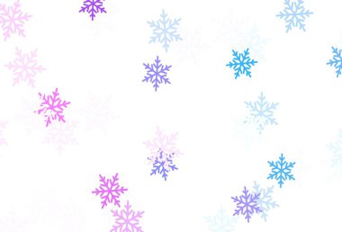 Açık pembe, buz taneli mavi vektör şablonu, yıldızlar. Kar taneleriyle modern geometrik soyut çizim. Yeni yıl posterleri, afişler için tasarım.