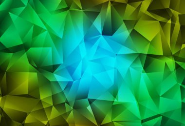 Açık mavi, sarı vektör soyut çokgen arkaplan. Gradyanı olan zarif parlak çokgen çizimi. Broşürünüz için yepyeni bir tasarım..