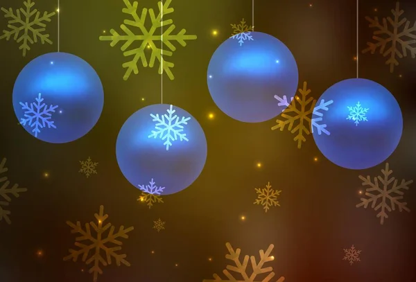 Sötétzöld Sárga Vektor Minta Karácsonyi Stílusban Absztrakt Illusztráció Karácsonyi Labdákkal — Stock Vector