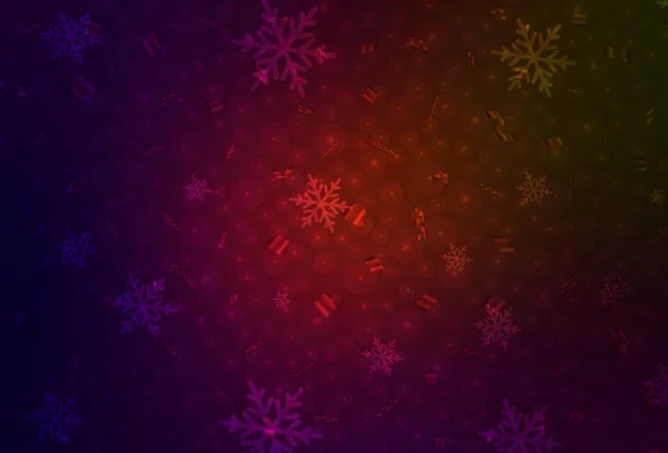 Dunkelgrüne Rote Vektorschablone Karnevalsstil Bunte Illustration Mit Schnee Und Neujahrskugeln — Stockvektor