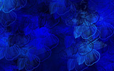 Koyu mavi vektör, çiçekli zarif şablon. Çiçeklerle bulanık şekilli yaratıcı çizimler. Duvar kağıtları, boyama kitapları için desen.