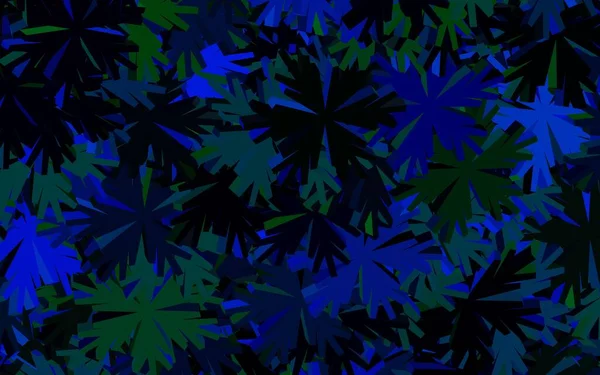 Azul Oscuro Patrón Garabatos Vector Verde Con Flores Ilustración Abstracta — Vector de stock
