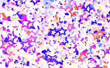 Açık Pembe, renkli yıldızlı sarı vektör arkaplan. Yıldızlı modern geometrik soyut çizim. Reklamınız, posteriniz, afişiniz için en iyi tasarım.