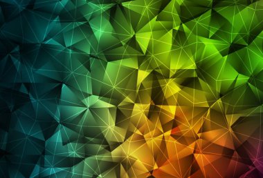 Koyu yeşil, kırmızı vektör desenli çokgen. Soyut arkaplanda renkli eğimli üçgenler. Kartvizitiniz için modern tasarım.