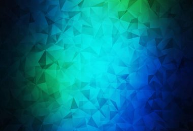 Koyu mavi, yeşil vektör çokgen arkaplan. Gradyanı olan zarif parlak çokgen çizimi. İşiniz için en iyi üçgen tasarım.