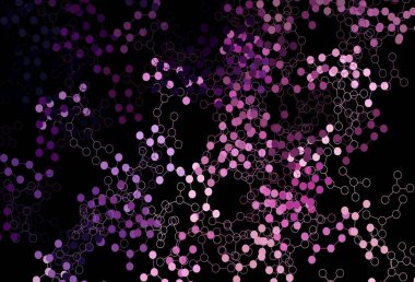 Koyu mor, yapay zeka ağlı pembe vektör deseni. Yapay zekanın bağlantı ve noktalarıyla soyut illüstrasyon. Siber yeniliklerin tasviri için tasarım.