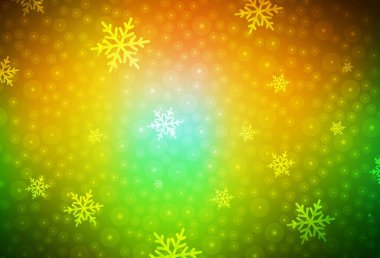 Koyu yeşil, sarı vektör deseni Noel tarzında. Renkli kar taneleri ve Noel baloları olan bir resim. Üniversitenin tanıtımı için akıllı tasarım.