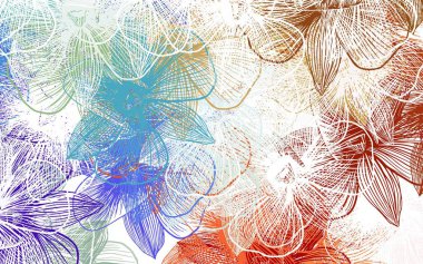 Açık renkli, çiçekli zarif bir şablon. Karalama tarzında çiçekli soyut illüstrasyon. Tasarımınız için yeni şablon.