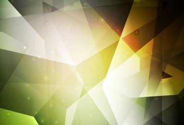 Koyu yeşil, kristalleri ve üçgenleri olan sarı vektör şablonu. Doğa tarzında üçgenleri olan güzel bir çizim. Web siteniz için basit tasarım.