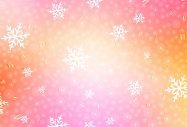 Açık pembe, doğum günü tarzında sarı vektör dokusu. Yılbaşı topları ve kar taneleriyle soyut çizimler. Okul ve dil bilgisi siteleri için desen.