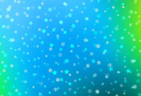 Светло Голубой Зеленый Векторный Узор Снежинками Звездами Красочные Снежинки Градиентными — стоковый вектор