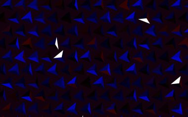 Koyu mavi, kırmızı vektör şablonu, kristaller, üçgenler. Üçgen şekilli ışıltılı soyut çizimler. Web siteniz için basit tasarım.