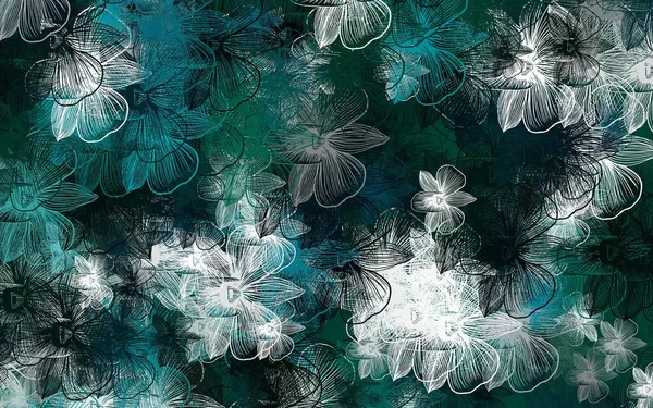Light Blue Green Vector Doodle Pattern Flowers Modern Abstract Illustration — Stock vektor