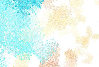 Açık mavi, yapay zeka ağlı sarı vektör deseni. Renkli yapay zeka yapısı, eğimli çizgiler ve noktalar. Siber yeniliklerin tasviri için tasarım.