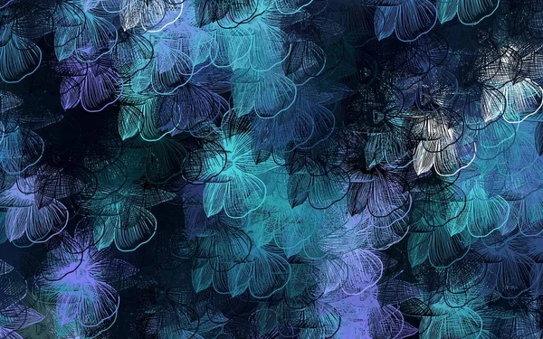 Dark Pink Blue Vector Doodle Backdrop Flowers Sketchy Doodle Flowers — Vetor de Stock
