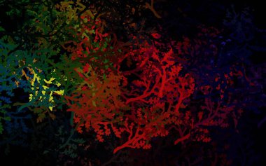 Koyu yeşil, kırmızı vektör soyut şekilli ağaçlar, dallar. Origami tarzında ağaçlarla desenli karalama çizimi. Web siteniz için Doodle tasarımı.