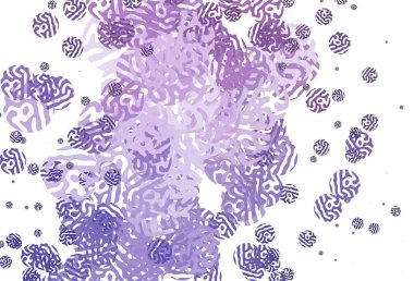 Memphis şekilli açık mor vektör arkaplan. Rastgele şekillerle soyut tarzda dekoratif tasarım. Kartvizitiniz için modern tasarım.