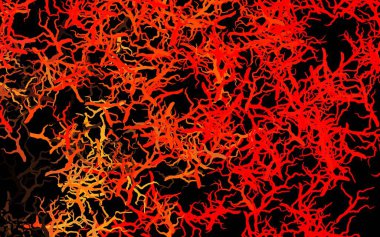 Koyu kırmızı, sarı vektör zarif desenli yapraklı, dallı. Yaprakları ve dalları olan modern soyut illüstrasyon. Tasarımınız için yeni şablon.