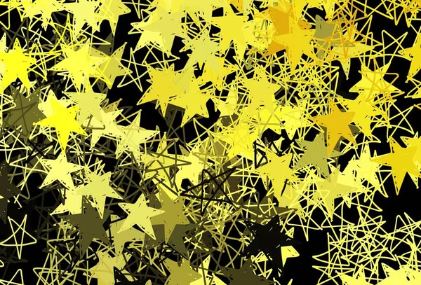 Sötét Sárga Vektor Textúra Színes Hópelyhekkel Csillagokkal Ragyogó Színes Illusztráció — Stock Vector