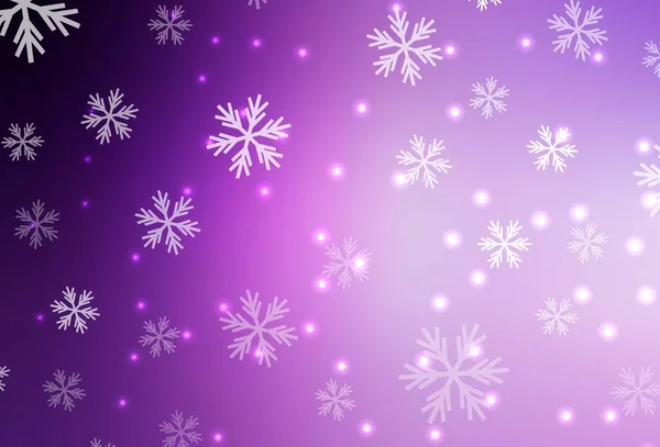 Luz Púrpura Textura Vectorial Rosa Con Copos Nieve Colores Estrellas — Vector de stock