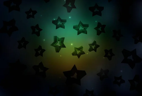 Dark Blue Green Vector Template Sky Stars Decorative Shining Illustration — 图库矢量图片