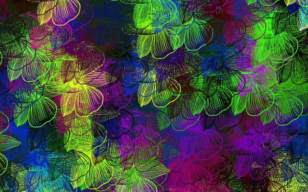Design Abstrato Vetorial Multicolorido Escuro Com Flores Flores Com Gradiente — Vetor de Stock